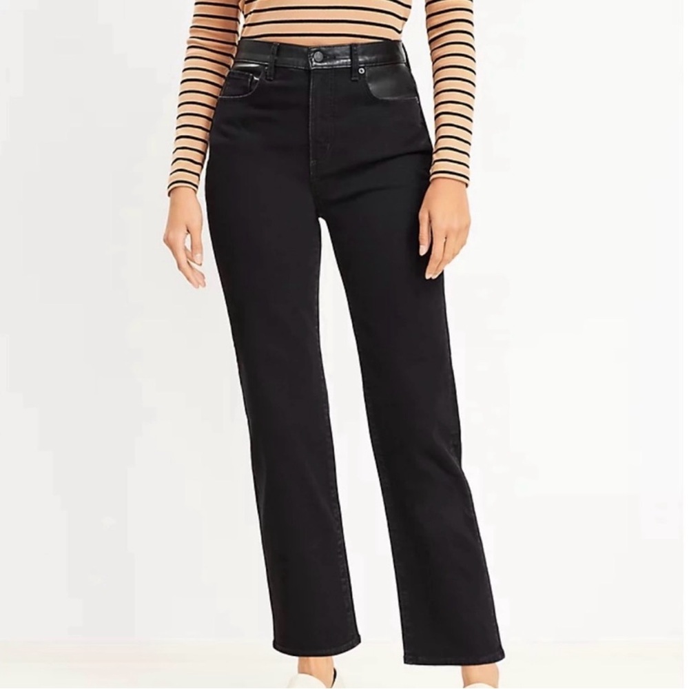 LOFT Black Straight-Leg High-Rise Jeans